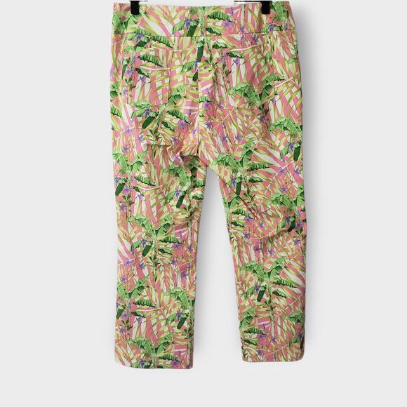 J. Mclaughlin Ivy Pant Pink Tropical Floral Sz 10 Crop Flare Pull On Stretch - Picture 4 of 12